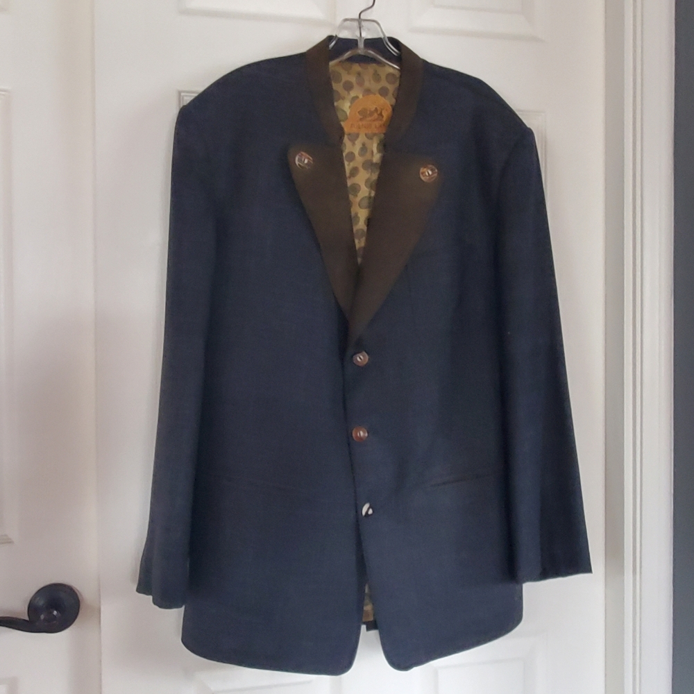 Men's Navy Blazer with Brown Accents